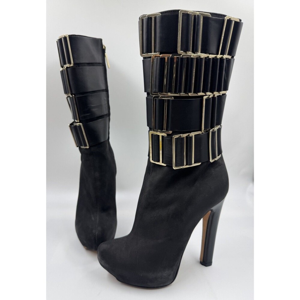 Herver Leger Runway High Heel Boots Suede/Leather Black 35.5 EU 5 US